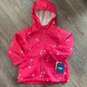 NEW OSHKOSH Fleece lined hooded jacket pink/white with flowers